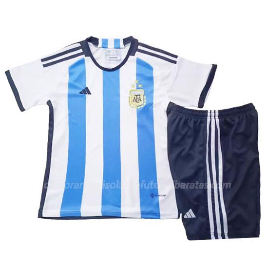 camisola argentina crianças 3 star equipamento principal 2022