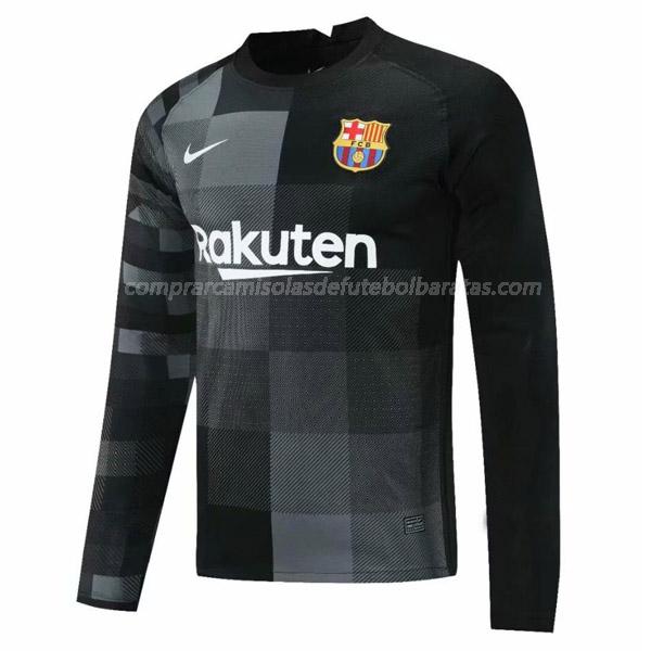 camisola barcelona manga comprida do guarda-redes preto para 2021-22