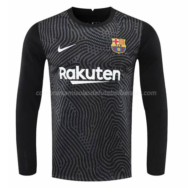 camisola fc barcelona manga comprida do guarda-redes preto para 2020-21