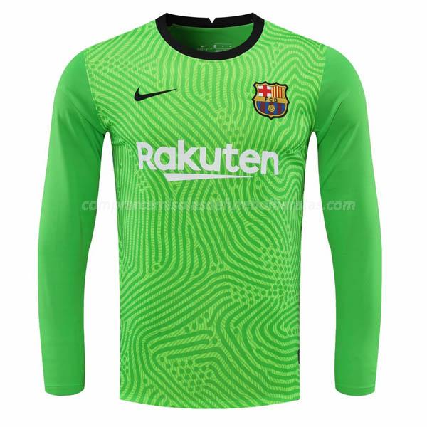 camisola fc barcelona manga comprida do guarda-redes verde para 2020-21