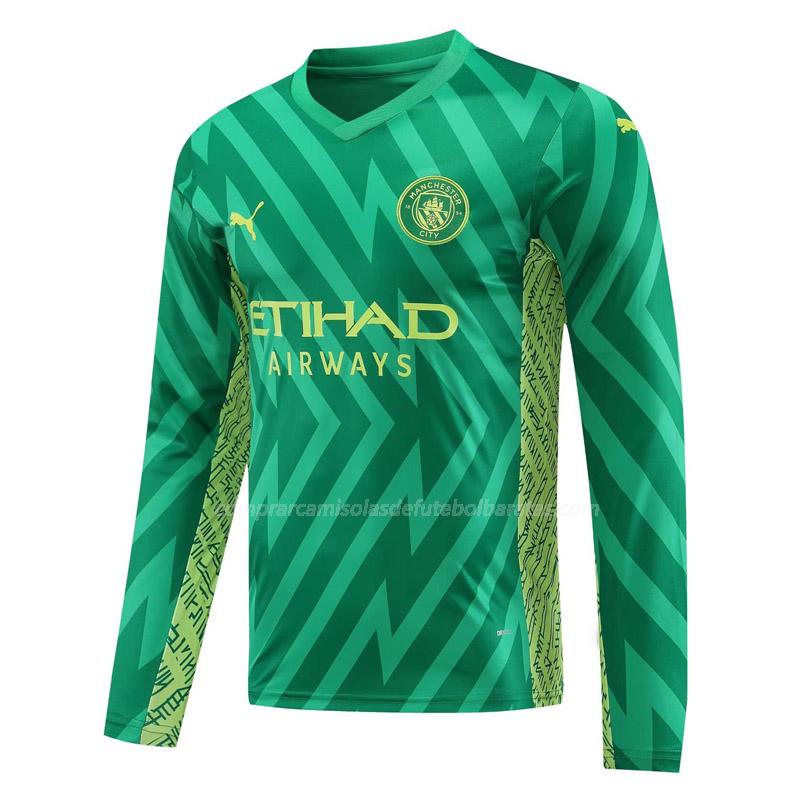 camisola manchester city manga comprida do guarda-redes verde 2023-24
