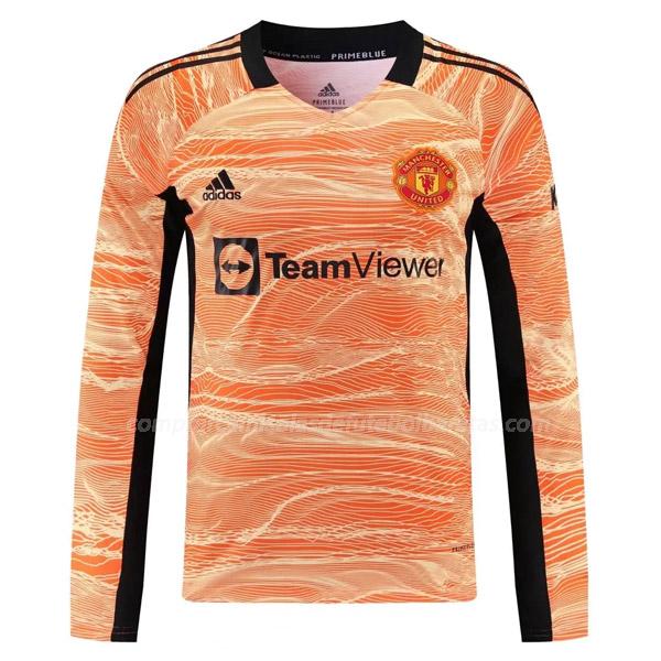 camisola manchester united manga comprida do guarda-redes laranja 2021-22