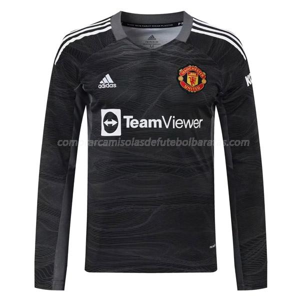 camisola manchester united manga comprida do guarda-redes preto para 2021-22
