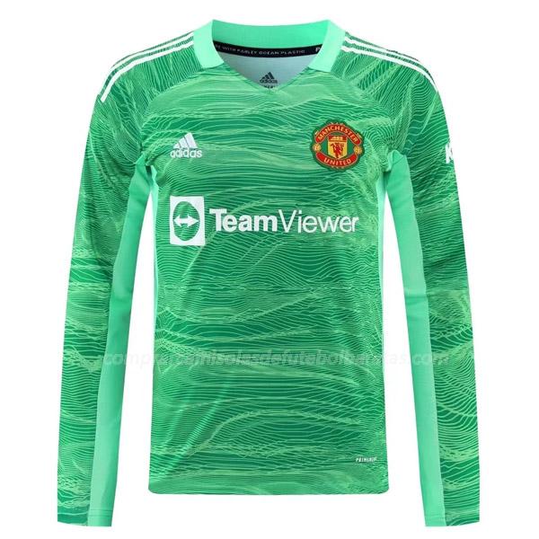 camisola manchester united manga comprida do guarda-redes verde 2021-22