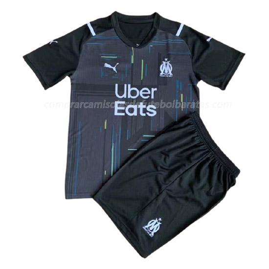 camisola olympique de marsella crianças guarda-redes preto para 2021-22