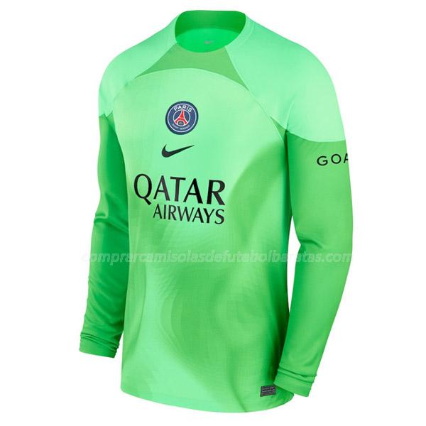 camisola paris saint germain manga comprida do guarda-redes verde 2022-23