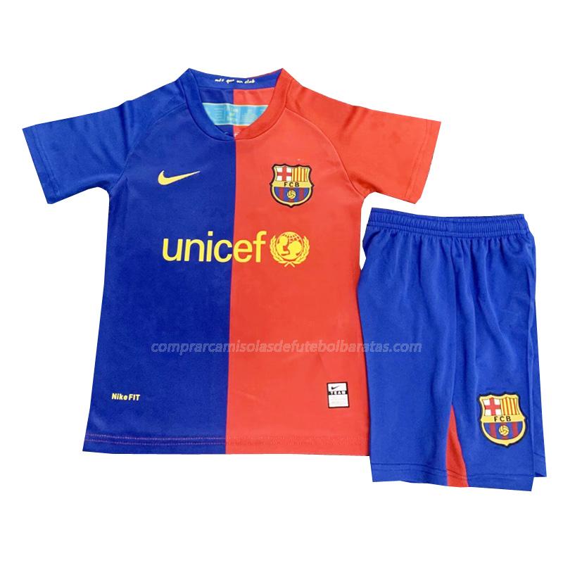 camisola retrô barcelona crianças equipamento principal 2008-2009