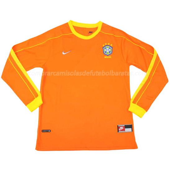camisola retrô brasil manga comprida do guarda-redes laranja 1998