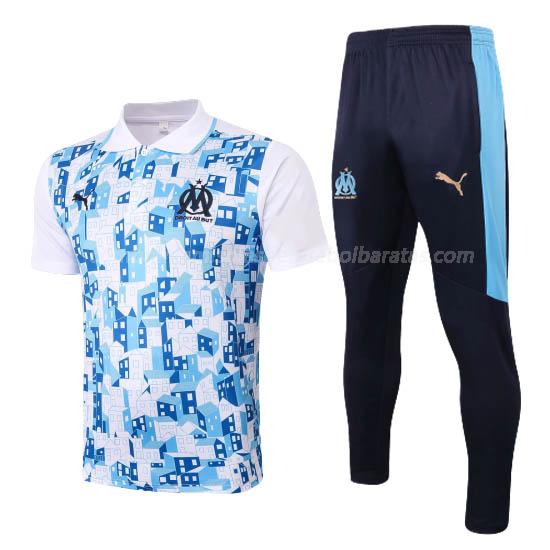 pólo e calças olympique de marsella branco-azulado 2020-21